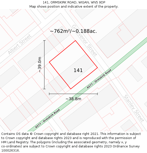 141, ORMSKIRK ROAD, WIGAN, WN5 9DP: Plot and title map