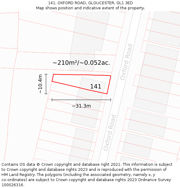 141, OXFORD ROAD, GLOUCESTER, GL1 3ED: Plot and title map