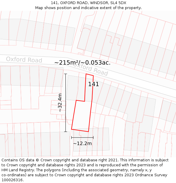141, OXFORD ROAD, WINDSOR, SL4 5DX: Plot and title map