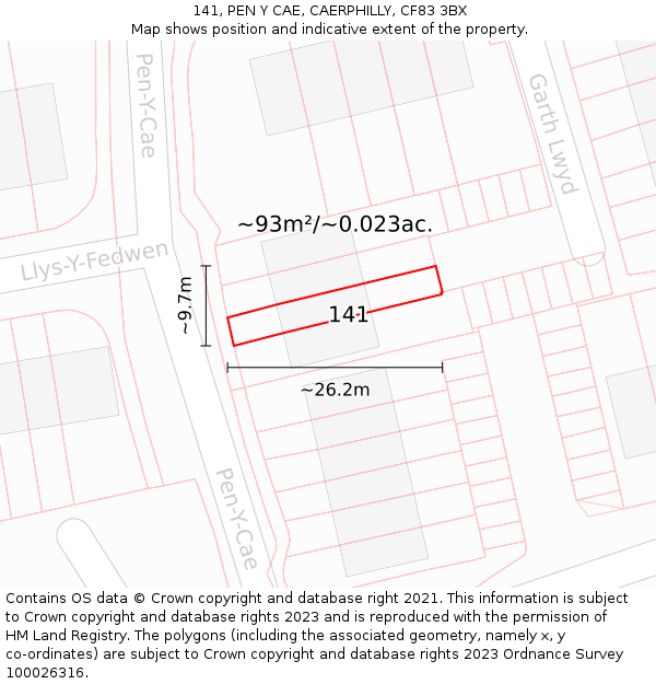 141, PEN Y CAE, CAERPHILLY, CF83 3BX: Plot and title map