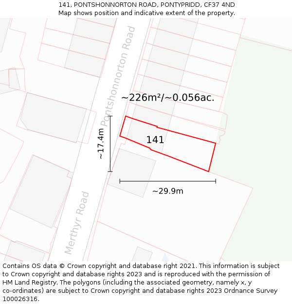141, PONTSHONNORTON ROAD, PONTYPRIDD, CF37 4ND: Plot and title map