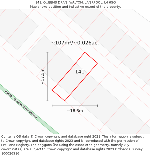 141, QUEENS DRIVE, WALTON, LIVERPOOL, L4 6SG: Plot and title map