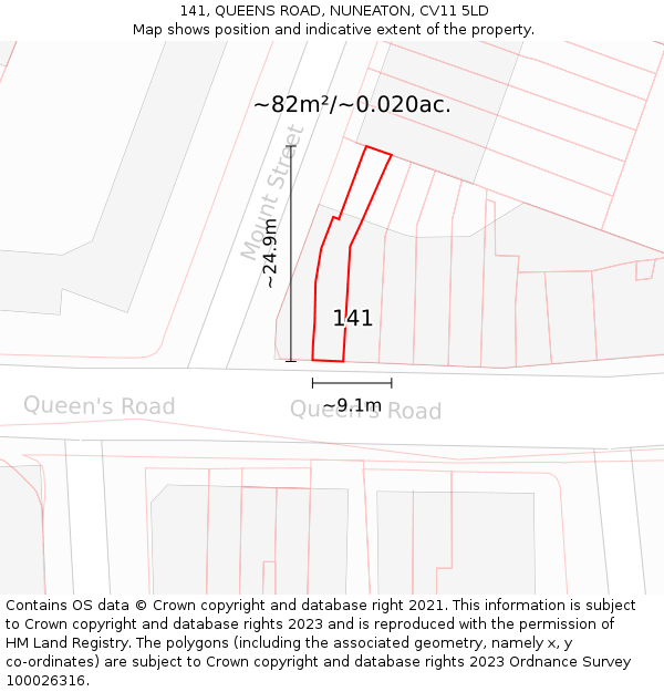 141, QUEENS ROAD, NUNEATON, CV11 5LD: Plot and title map