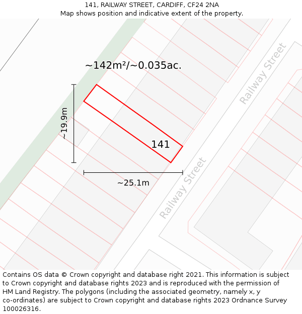 141, RAILWAY STREET, CARDIFF, CF24 2NA: Plot and title map