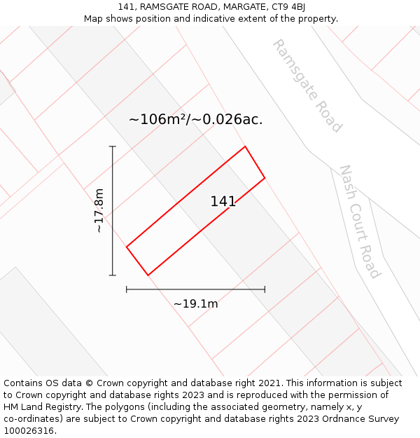 141, RAMSGATE ROAD, MARGATE, CT9 4BJ: Plot and title map