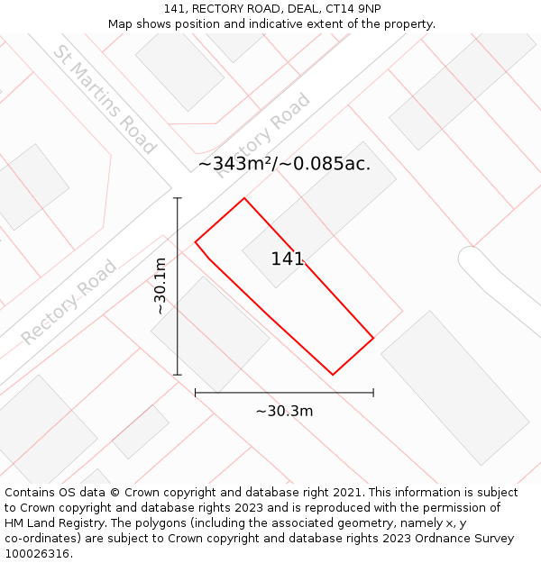 141, RECTORY ROAD, DEAL, CT14 9NP: Plot and title map