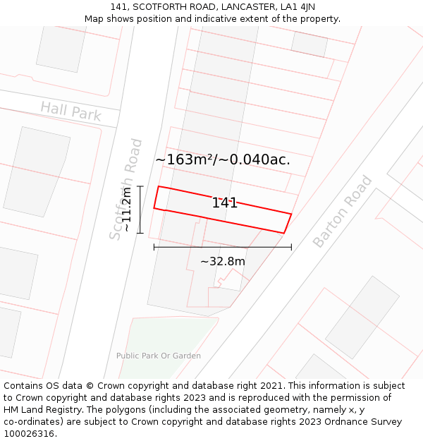 141, SCOTFORTH ROAD, LANCASTER, LA1 4JN: Plot and title map