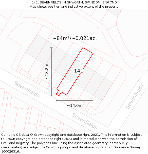 141, SEVENFIELDS, HIGHWORTH, SWINDON, SN6 7NQ: Plot and title map