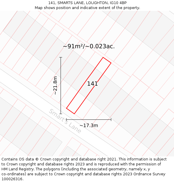 141, SMARTS LANE, LOUGHTON, IG10 4BP: Plot and title map