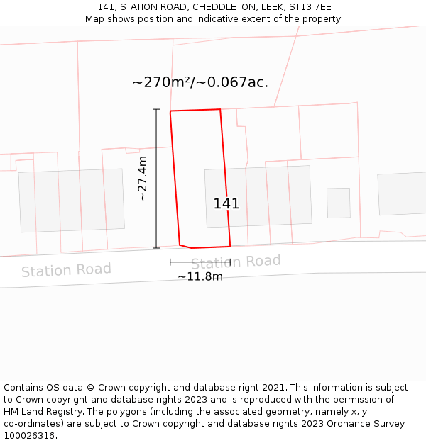 141, STATION ROAD, CHEDDLETON, LEEK, ST13 7EE: Plot and title map