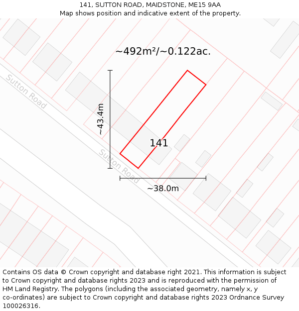 141, SUTTON ROAD, MAIDSTONE, ME15 9AA: Plot and title map