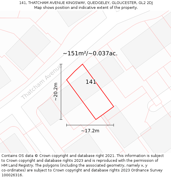 141, THATCHAM AVENUE KINGSWAY, QUEDGELEY, GLOUCESTER, GL2 2DJ: Plot and title map
