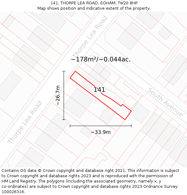 141, THORPE LEA ROAD, EGHAM, TW20 8HP: Plot and title map