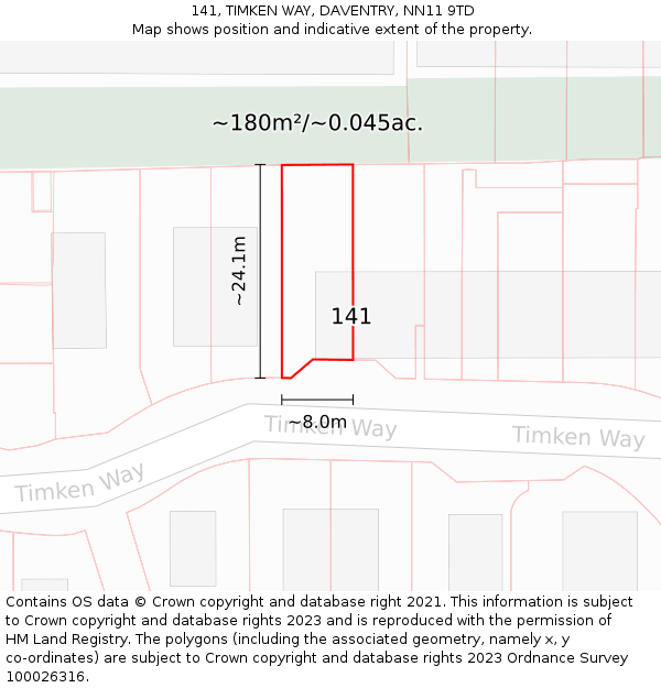141, TIMKEN WAY, DAVENTRY, NN11 9TD: Plot and title map