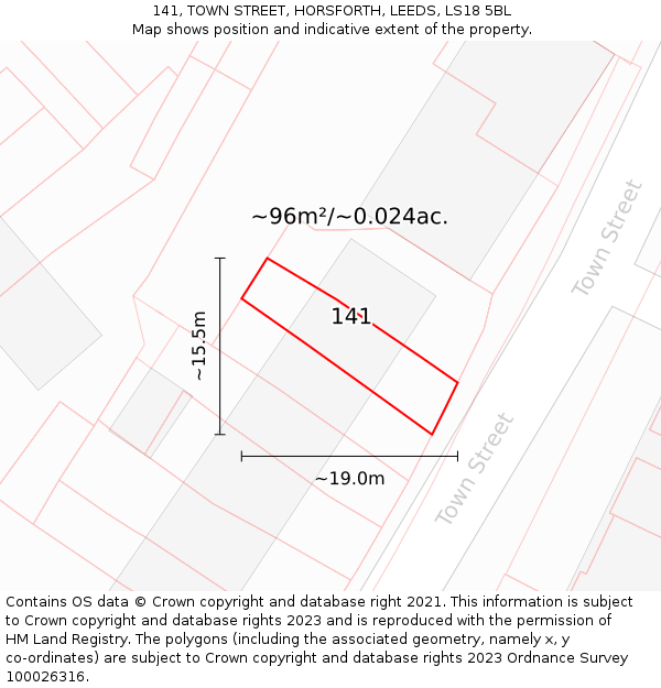 141, TOWN STREET, HORSFORTH, LEEDS, LS18 5BL: Plot and title map