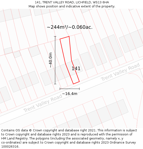 141, TRENT VALLEY ROAD, LICHFIELD, WS13 6HA: Plot and title map
