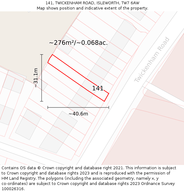 141, TWICKENHAM ROAD, ISLEWORTH, TW7 6AW: Plot and title map
