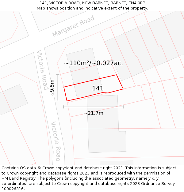 141, VICTORIA ROAD, NEW BARNET, BARNET, EN4 9PB: Plot and title map