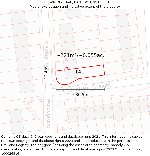 141, WALDEGRAVE, BASILDON, SS16 5EH: Plot and title map