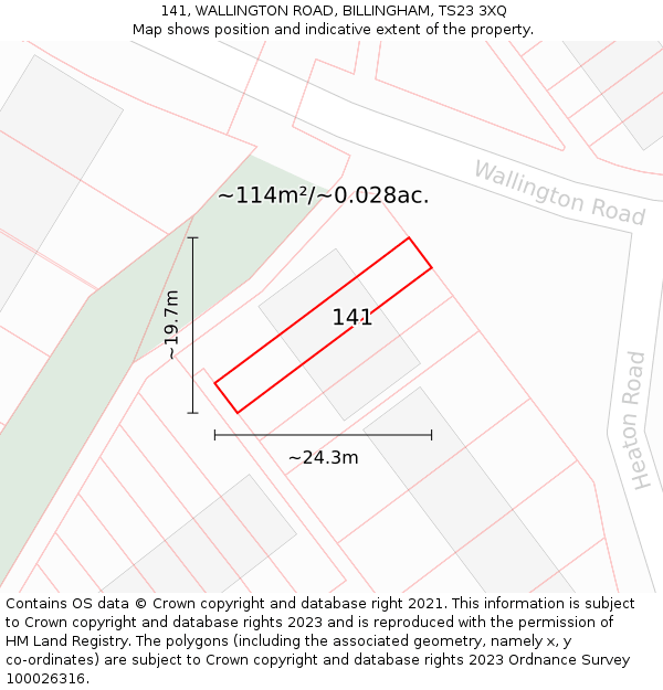 141, WALLINGTON ROAD, BILLINGHAM, TS23 3XQ: Plot and title map