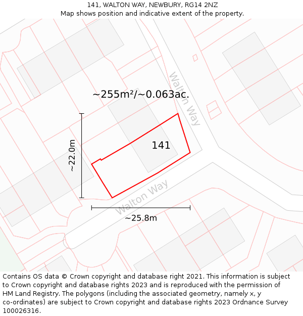 141, WALTON WAY, NEWBURY, RG14 2NZ: Plot and title map