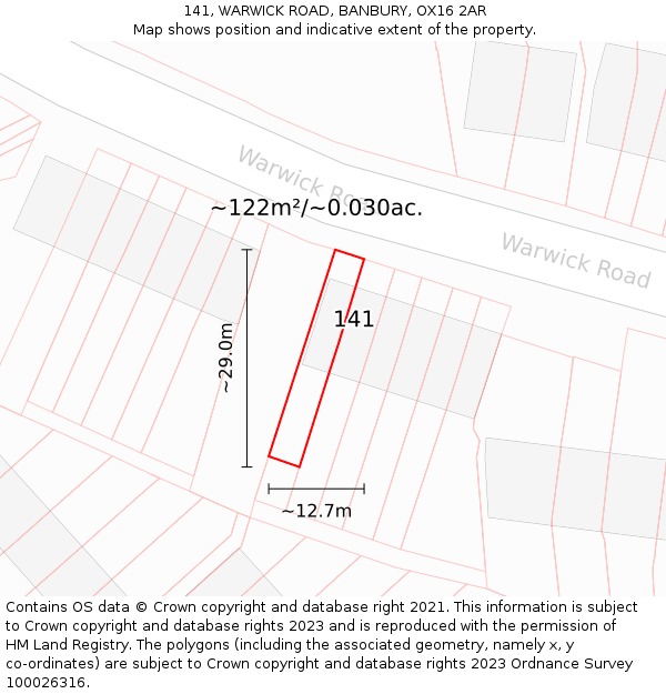 141, WARWICK ROAD, BANBURY, OX16 2AR: Plot and title map