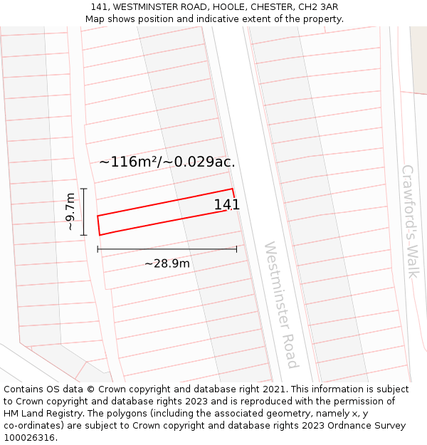 141, WESTMINSTER ROAD, HOOLE, CHESTER, CH2 3AR: Plot and title map
