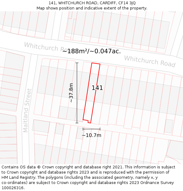 141, WHITCHURCH ROAD, CARDIFF, CF14 3JQ: Plot and title map