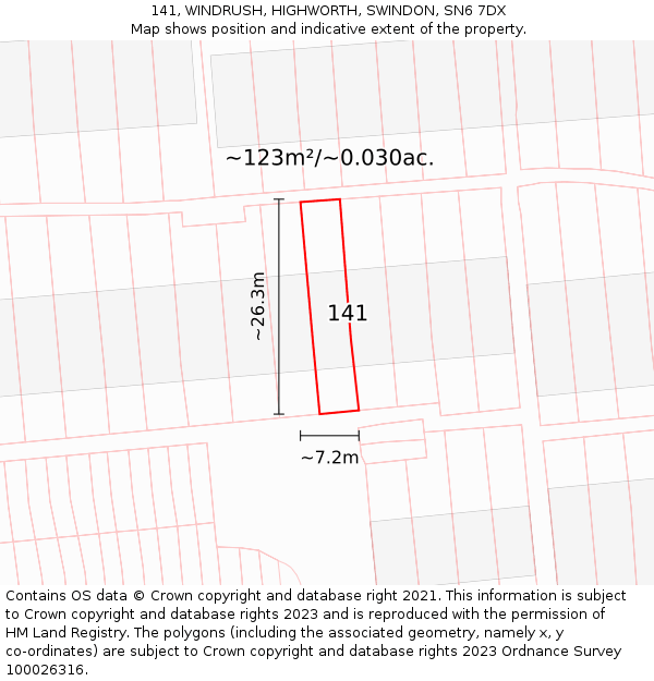 141, WINDRUSH, HIGHWORTH, SWINDON, SN6 7DX: Plot and title map