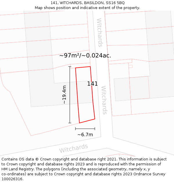 141, WITCHARDS, BASILDON, SS16 5BQ: Plot and title map
