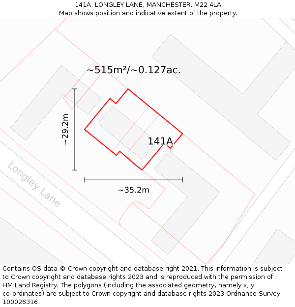 141A, LONGLEY LANE, MANCHESTER, M22 4LA: Plot and title map
