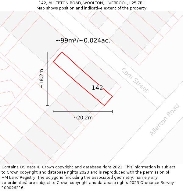 142, ALLERTON ROAD, WOOLTON, LIVERPOOL, L25 7RH: Plot and title map