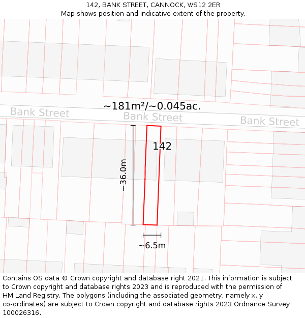 142, BANK STREET, CANNOCK, WS12 2ER: Plot and title map