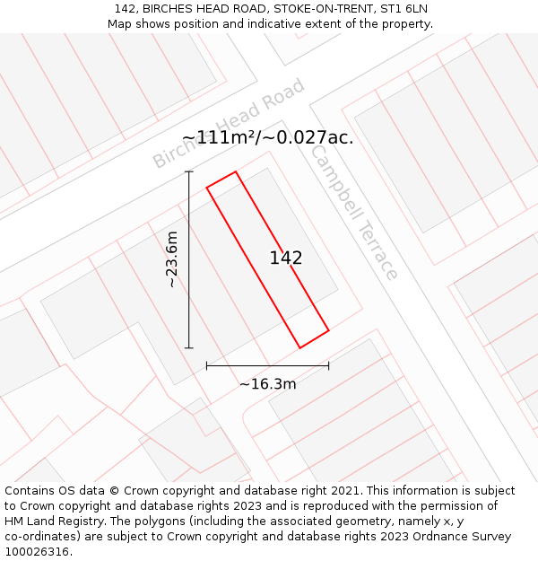142, BIRCHES HEAD ROAD, STOKE-ON-TRENT, ST1 6LN: Plot and title map