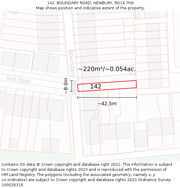 142, BOUNDARY ROAD, NEWBURY, RG14 7NX: Plot and title map