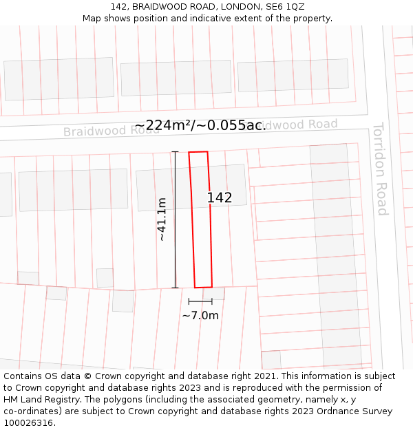 142, BRAIDWOOD ROAD, LONDON, SE6 1QZ: Plot and title map