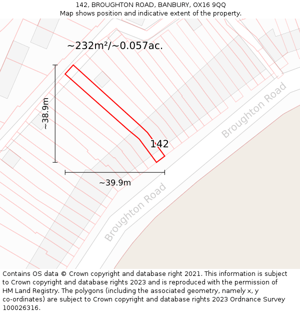 142, BROUGHTON ROAD, BANBURY, OX16 9QQ: Plot and title map