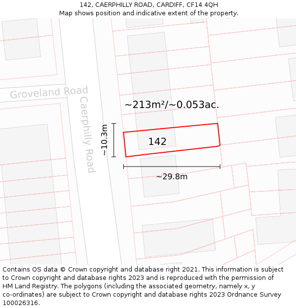 142, CAERPHILLY ROAD, CARDIFF, CF14 4QH: Plot and title map