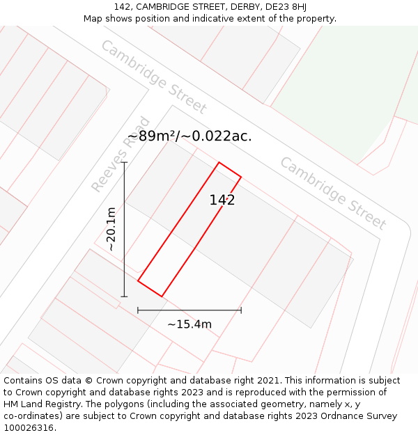 142, CAMBRIDGE STREET, DERBY, DE23 8HJ: Plot and title map
