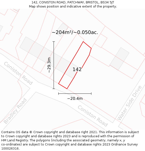 142, CONISTON ROAD, PATCHWAY, BRISTOL, BS34 5JT: Plot and title map