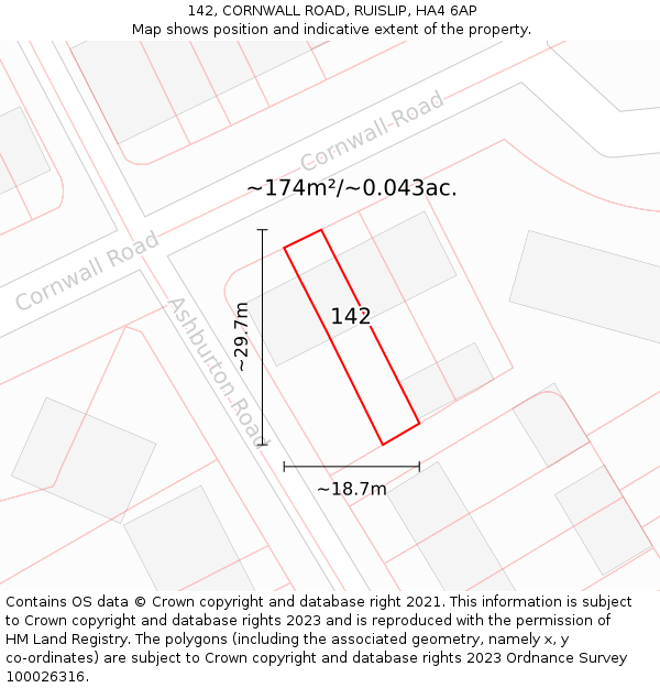 142, CORNWALL ROAD, RUISLIP, HA4 6AP: Plot and title map