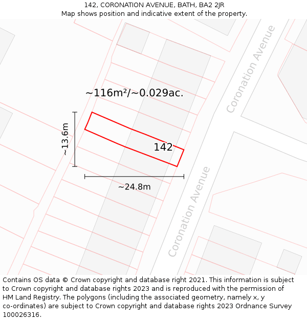 142, CORONATION AVENUE, BATH, BA2 2JR: Plot and title map