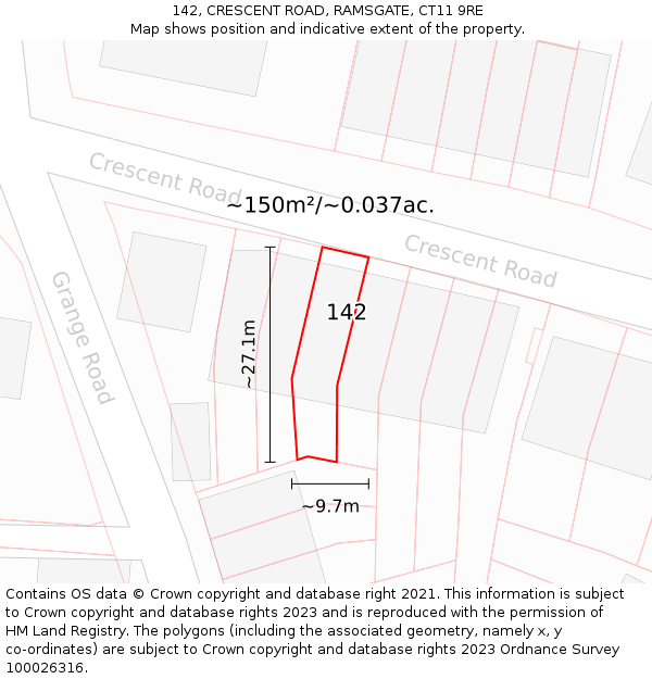 142, CRESCENT ROAD, RAMSGATE, CT11 9RE: Plot and title map