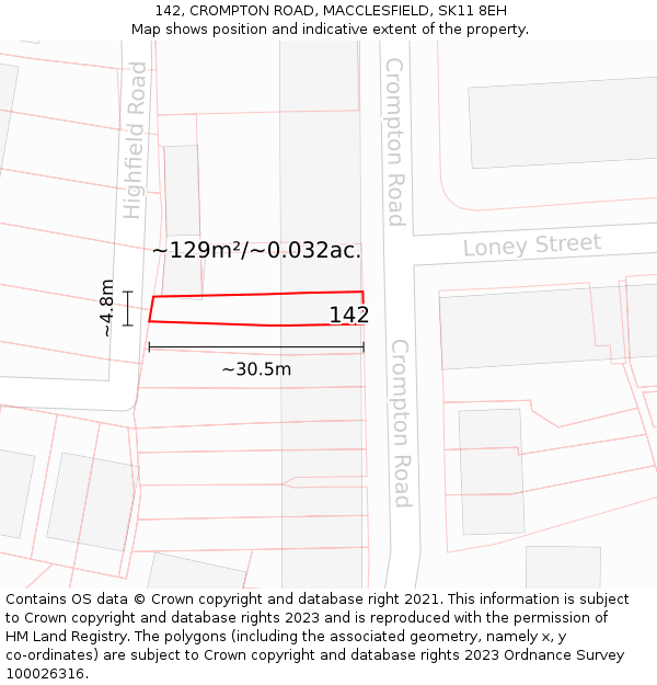 142, CROMPTON ROAD, MACCLESFIELD, SK11 8EH: Plot and title map