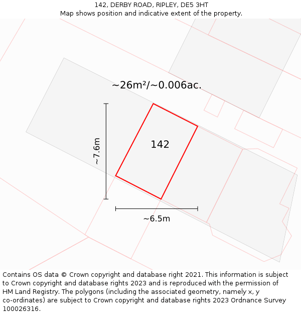 142, DERBY ROAD, RIPLEY, DE5 3HT: Plot and title map