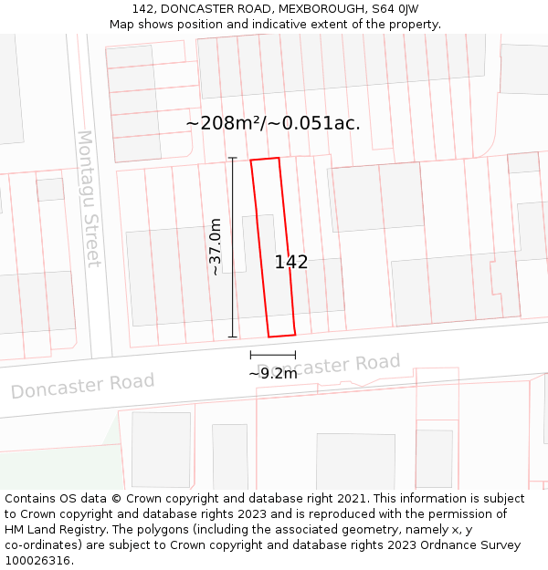 142, DONCASTER ROAD, MEXBOROUGH, S64 0JW: Plot and title map