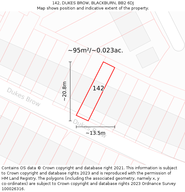 142, DUKES BROW, BLACKBURN, BB2 6DJ: Plot and title map