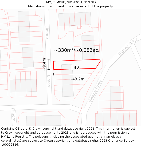 142, ELMORE, SWINDON, SN3 3TP: Plot and title map