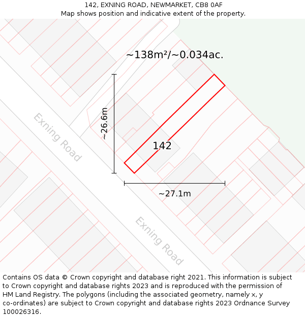 142, EXNING ROAD, NEWMARKET, CB8 0AF: Plot and title map