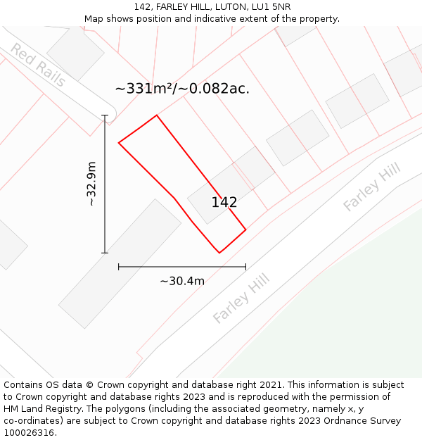 142, FARLEY HILL, LUTON, LU1 5NR: Plot and title map